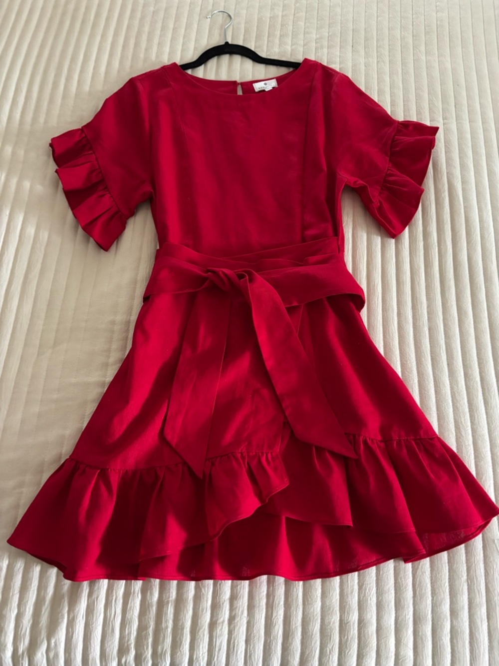Red Linen Blend Wrap Dress